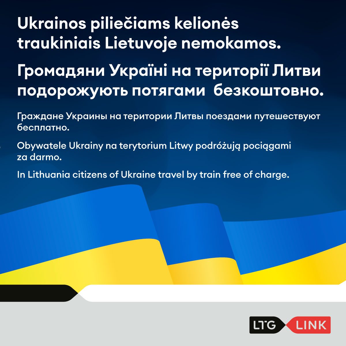 LTG Link: Ukrainian citizens will be able to travel by train in Lithuania free of charge